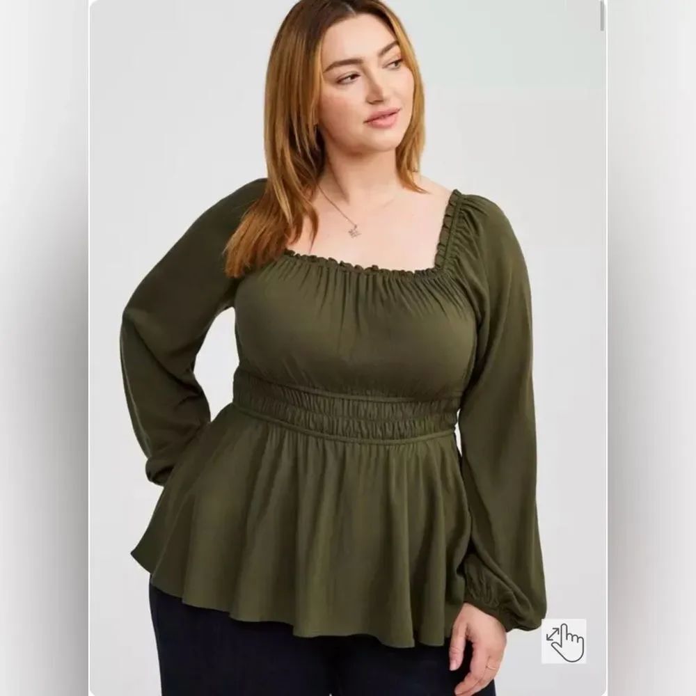 Torrid Rayon Slub Waist Detail Blouson Sleeve Top